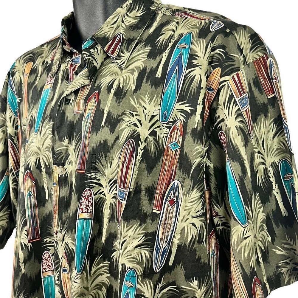 Kalaheo Mens Surfboard Palm Trees Hawaiian Shirt Green Large - Picture 3 of 8
